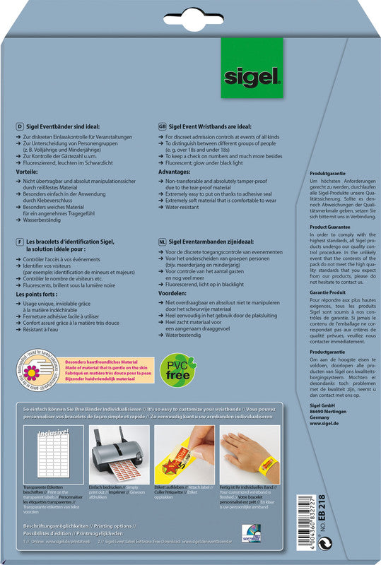 Sigel Event-Armband – 25 × 255 mm, gelb, Kunststoff, fortlaufend nummeriert – 120 Stk