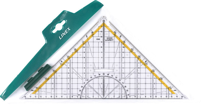 Linex Wandtafel-Geodreieck – Hypotenuse 32 cm, Acrylglas, transparent, mit abnehmbarem Griff