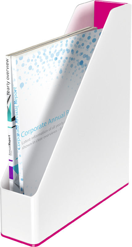 Leitz WOW Stehsammler – A4 – Polystyrol – Weiss/Pink – 73 × 272 × 318 mm