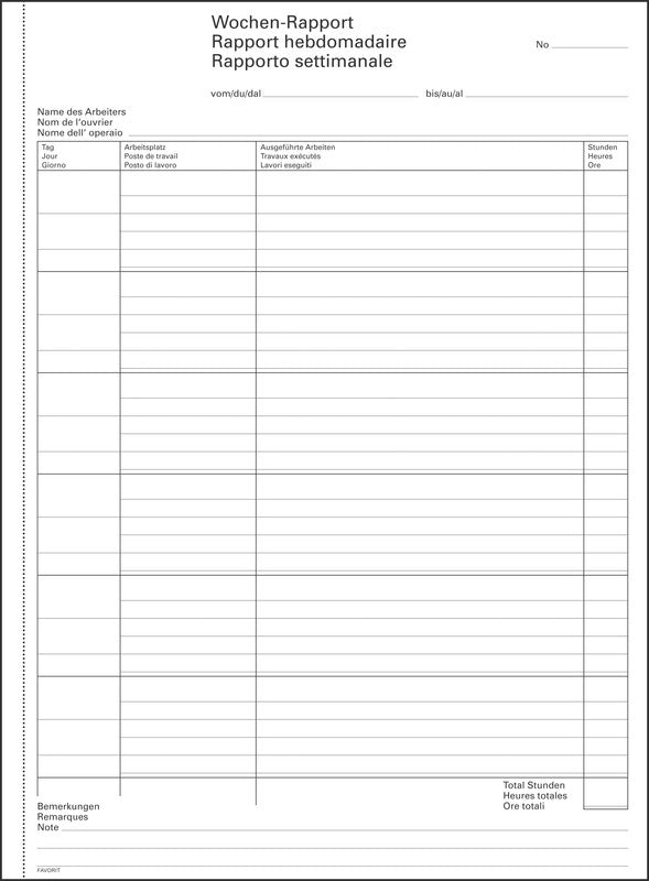 Favorit Formularblock – Wochen-Rapporte, mehrsprachig, 50 Blatt, A4