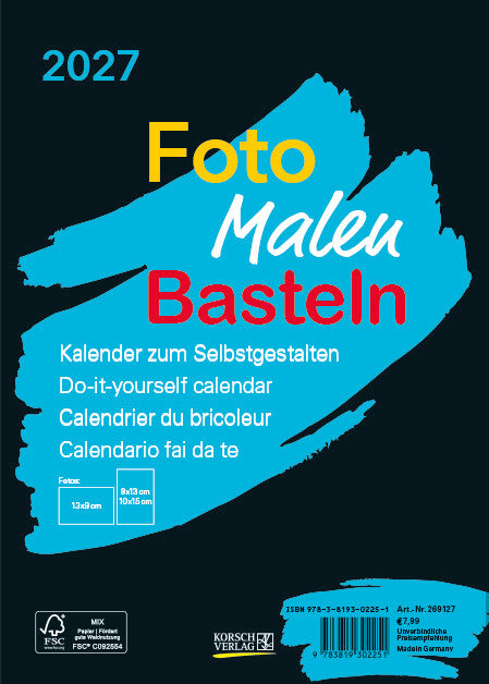 Korsch Bastelkalender Foto Malen Basteln 2027 – 15 × 21 cm – mit Tagesfeldern, mit Kartonrückwand