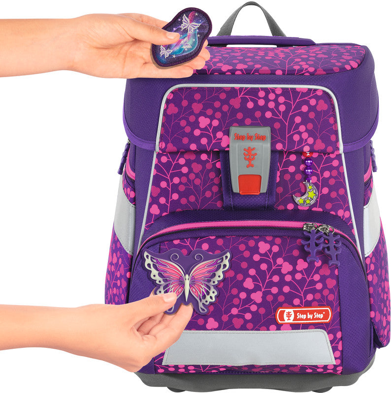 Step by Step Schulrucksack-Set SHINE – 5-teilig – Butterfly Night Ina – 28,0×37,0×20,0 cm