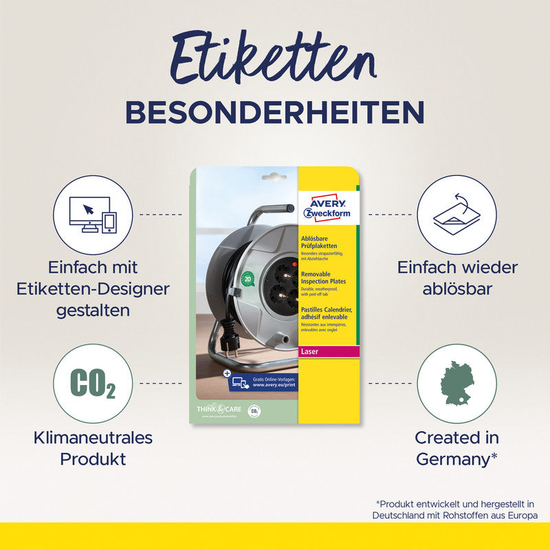 Avery Zweckform – Prüfplaketten, Ø 30 mm, weiss, Kunststoff, permanent, 240 Etiketten