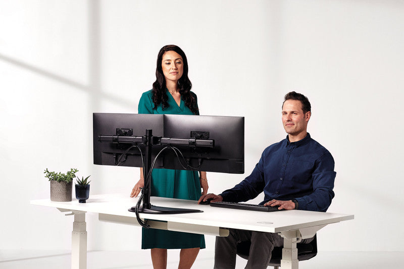 Fellowes Seasa – Monitorhalterung, 2 Monitore, Standfuss, bis 27", VESA 75 × 75/100 × 100 mm, 8 kg, Schwarz