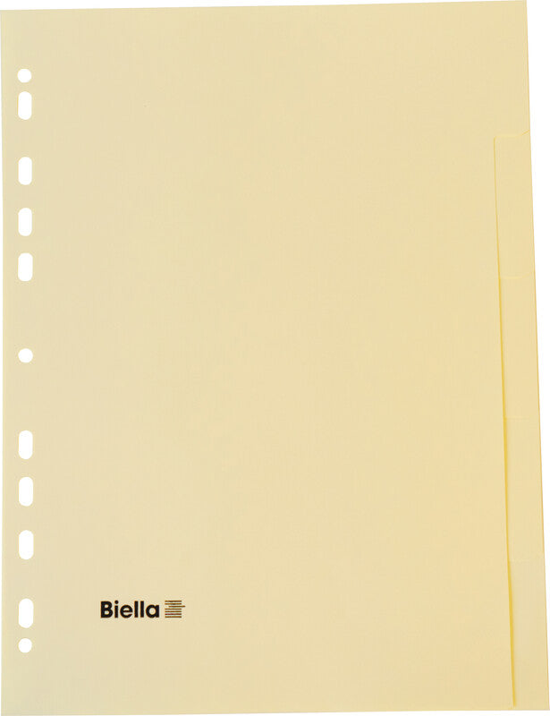 Biella Register – A4, 5-teilig, Karton, gelb, unbedruckt, 4-fach Lochung, mit recyceltem Anteil