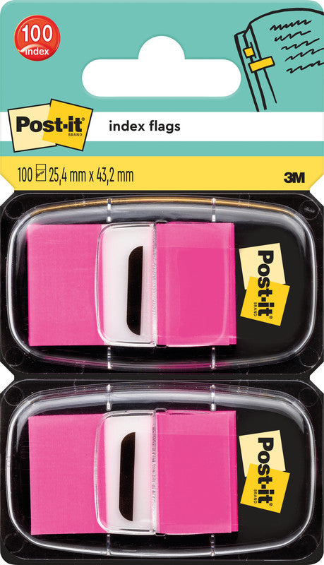 Post-it Indexstreifen – 25,4×43,2 mm – Pink, 2×50 Stück, mit Dispenser