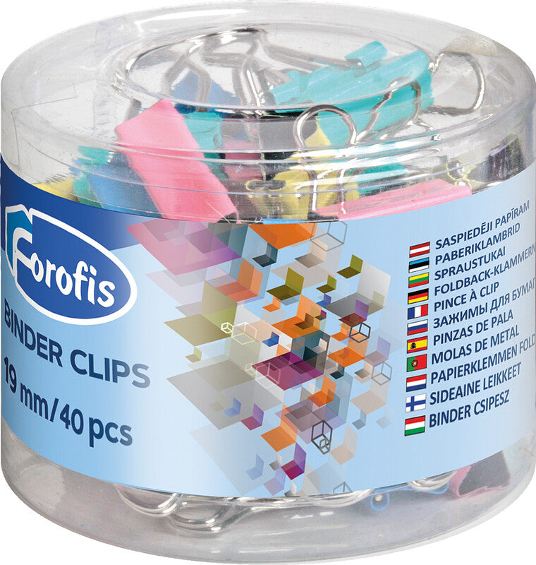 Forofis Foldback-Klammern 19 mm – mehrfarbig, lackiert, mit abnehmbaren Griffen – 40 Stk.