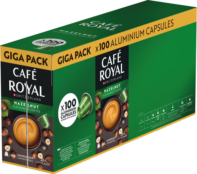 Café Royal Kaffeekapseln Haselnuss Lungo – für Nespresso – 100 Kapseln