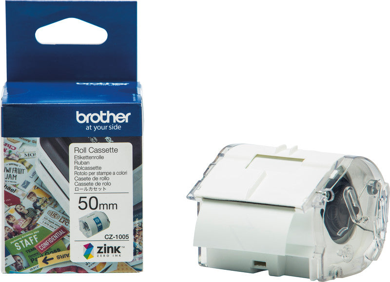 Brother Drucketiketten, 50 mm × 5 m, weiss, Papier, permanent, für VC-500W