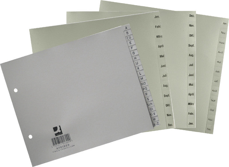 Q-CONNECT Teilregister – für A4, halbe Höhe, Kunststoff, Jan.–Dez., 12-teilig, grau, 2-fach