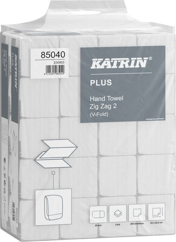 Katrin Falthandtuch – V-Falz, 2-lagig, Recycling-Zellstoff, Weiss, 224×230 mm, für Katrin Inclusive Medium