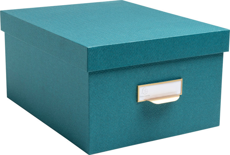 Exacompta Archivschachtel A4+ – mit Griffloch, stapelbar, 350 × 150 × 260 mm, blaugrün, Karton, 3er Set