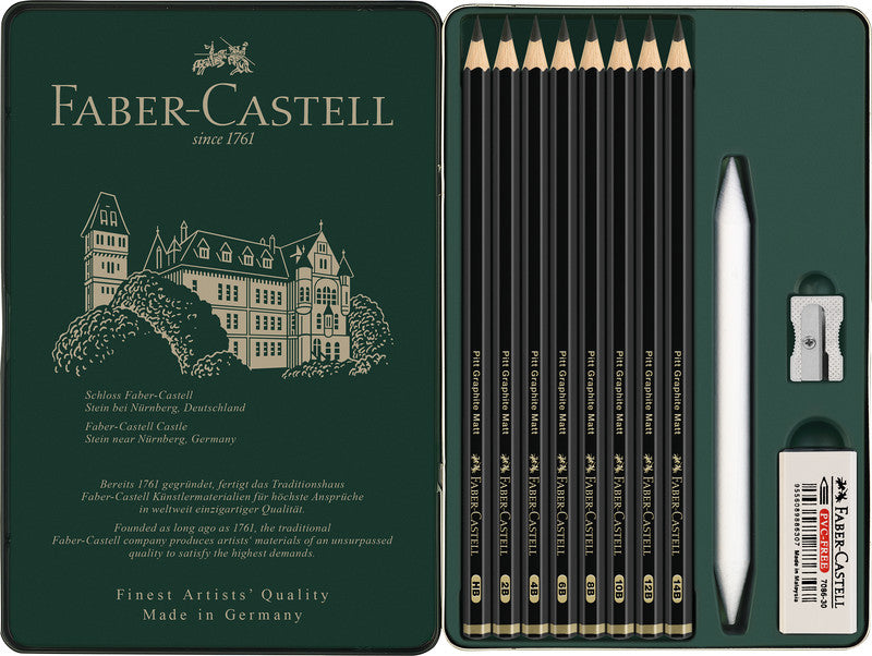 Faber-Castell PITT Graphite Matt Graphit-Set, Metall-Box – 11-teilig