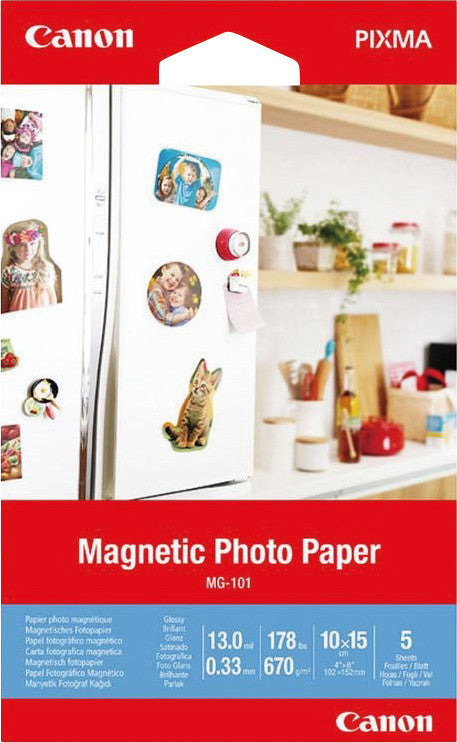 Canon MG-101 Fotopapier – glänzend, 100 × 150 mm, 670 g/m², 5 Blätter, magnetisch – für Inkjet-Drucker