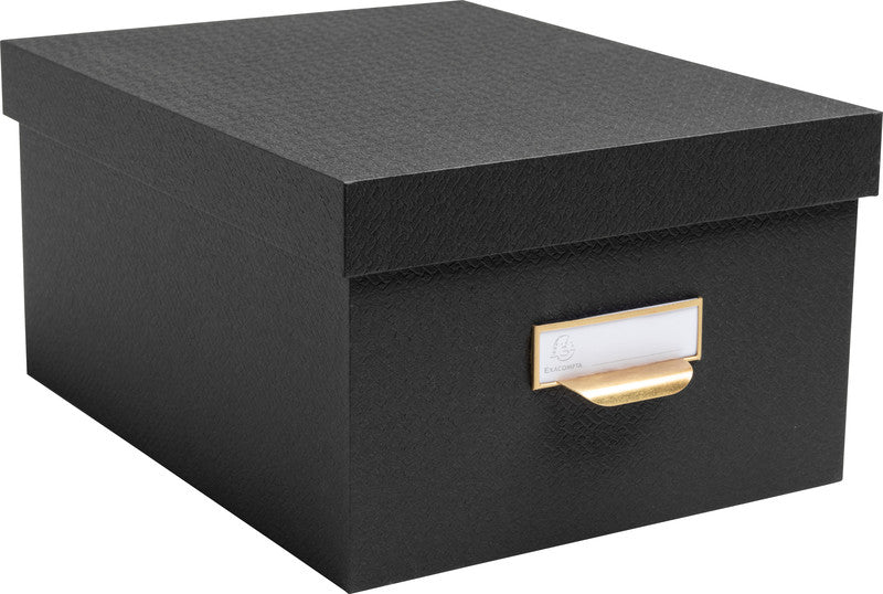 Exacompta Archivschachtel A4+ – mit Griffloch, stapelbar, 350 × 150 × 260 mm, schwarz, Karton, 3er Set