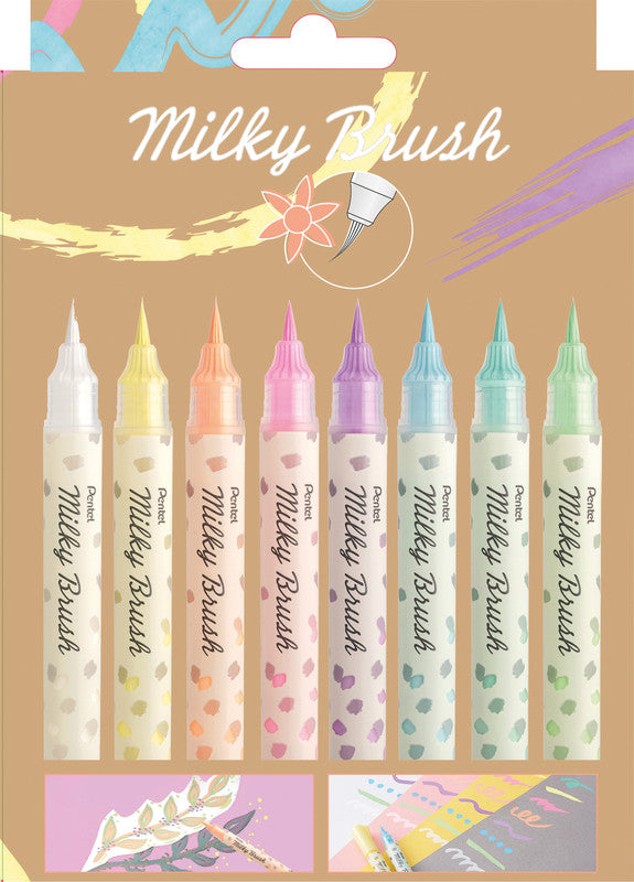 Pentel Non-Permanent-Marker Milky – Pinselspitze – Sortiert – 8er-Set