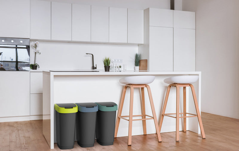 Rotho Abfallcontainer – 25 l – mit Deckel – Kunststoff, Limettengrün – B × H × T 252 × 476 × 333 mm