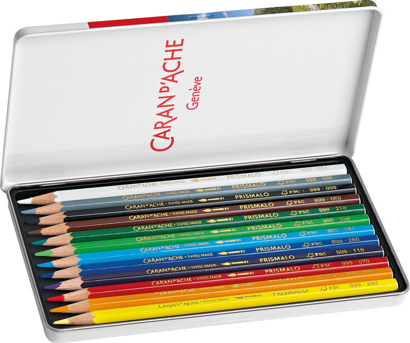 Caran d-Ache Caran d'Ache Prismalo Aquarellfarbstifte – 12 Farben, im Metalletui, Ø 3 mm, FSC