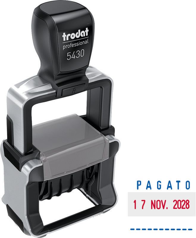 Trodat Motivstempel Printy 5430 – Motiv: Eingegangen, Gebucht, Bezahlt, Metall, Italienisch