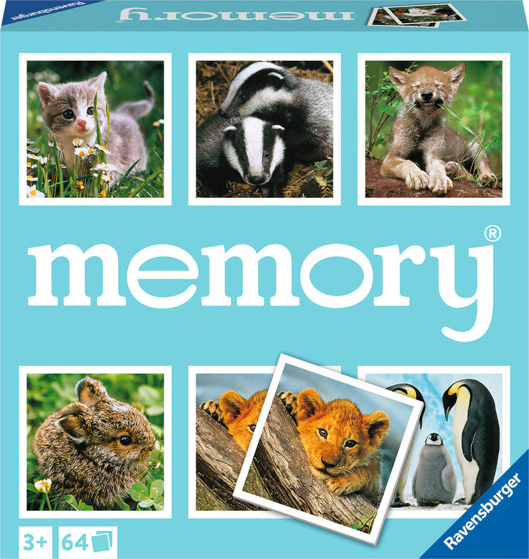 Ravensburger Memory Tierkinder – 2–8 Spieler, ab 3 Jahren, d, 64 Karten, 190 × 190 × 50 mm, Karton, mehrfarbig