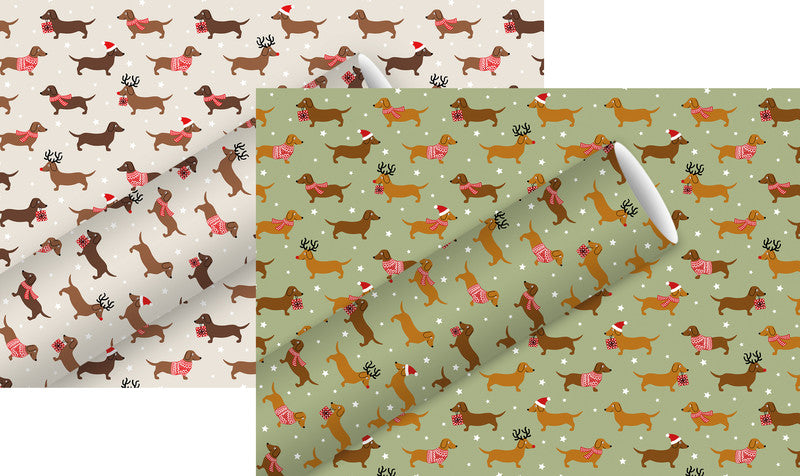 Braun + Company Geschenkpapier – Weihnachtsdackel – seidenmetallisiertes Papier – 700 × 2000 mm