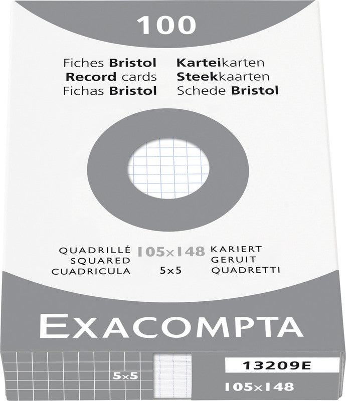 Exacompta Karteikarte A6 quer, kariert, weiss, 205 g/m², Karteikarton – 100 Stück