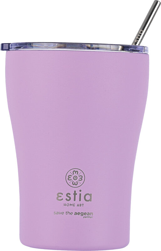 Estia Thermobecher 350 ml – Doppelwandig 6 h Heiss / 12 h Kalt, Druckknopfdeckel, Edelstahl, Lavender Purple