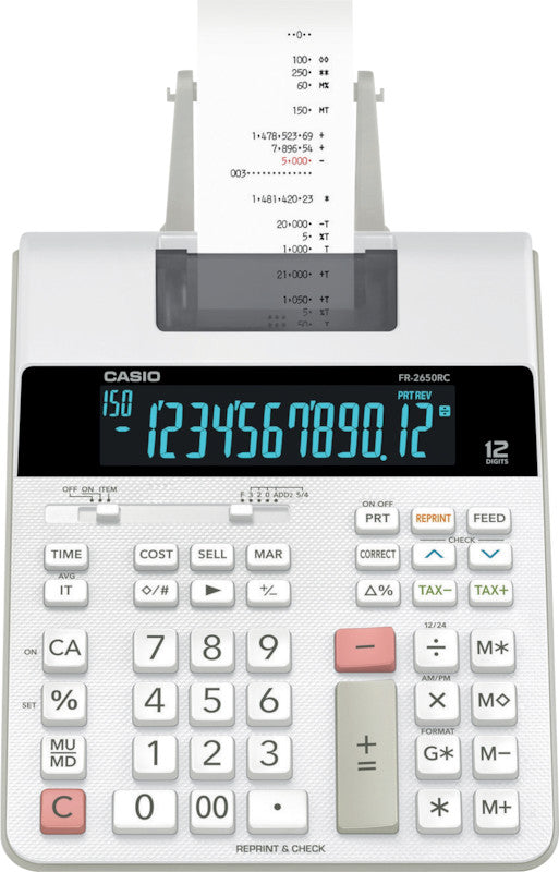 Casio Tischrechner, druckend FR-2650RC – 12-stellig, 2-farbig, 2 Zeilen/s, LCD, Steuer/Postenzähler