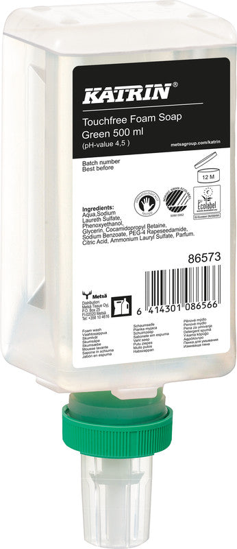 Katrin Touchfree Nachfüllung – Seifenkartusche, Schaumseife, Grün, 500 ml, für KATRIN Touchfree Spender