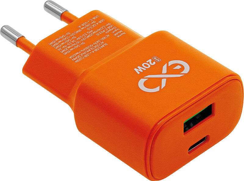 EXC Ladegerät – 20 W, 1× USB-C + 1× USB-A, Überspannungsschutz