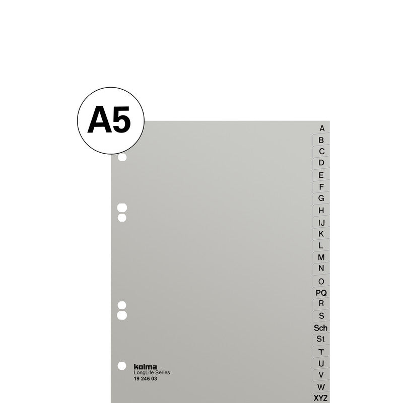 Kolma Register – 24-teilig, PVC, grau, vorgedruckt, 2-fach gelocht, für A5 hoch
