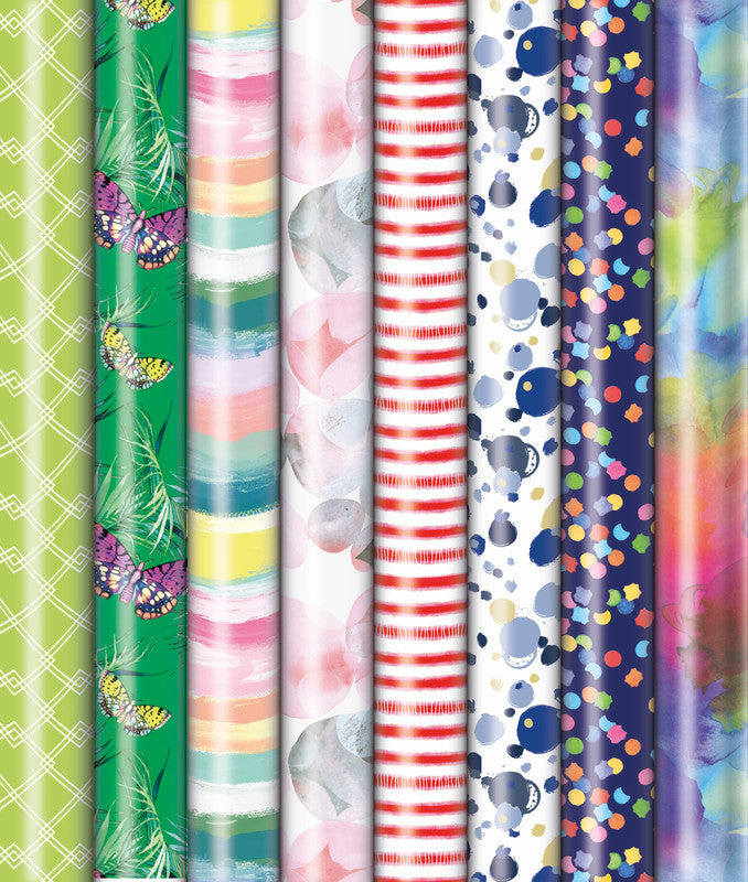 Zoewie Geschenkpapier – 8 Motive, sortiert – 70 cm × 5 m – 65 g/m2, gestrichen