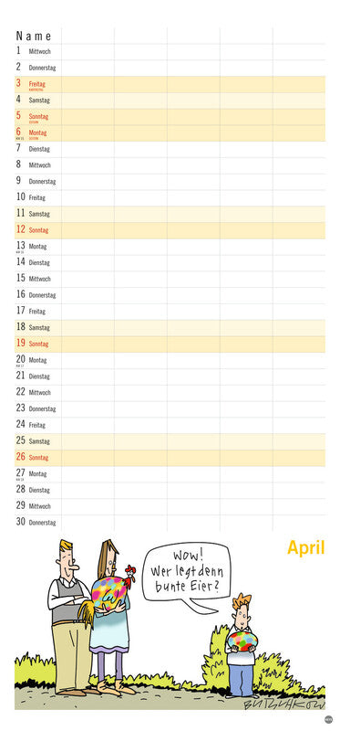 Heye Familienplaner Butschkow – für Familien – 5 Spalten – Deutsch – 2026 – Spiralbindung, Aufhänger – 21 × 45