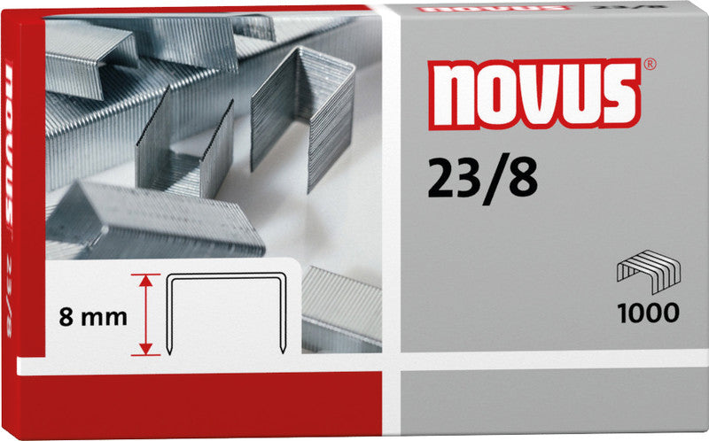 Novus Heftklammern 23/8 – für Novus B40, B45, B52 und andere – verzinkt, silber, Metall – 1000 Stück.