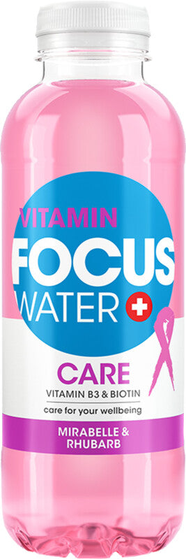 Focuswater Vitaminwasser Care Mirabelle & Rhabarber ohne Kohlensäure – 12 × 5 dl