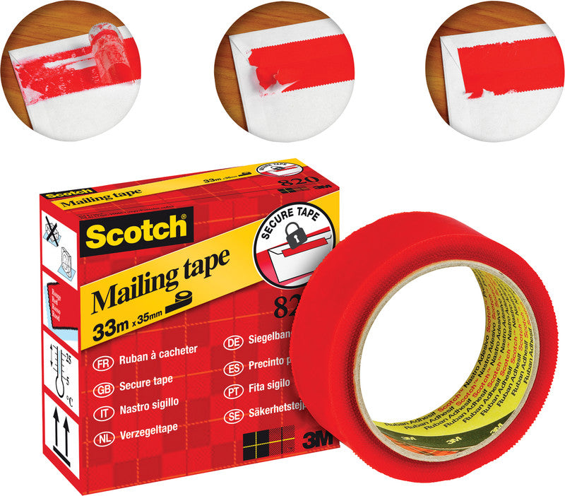 Scotch Siegelband 820 – permanent, glatt, Kunststoff, 35 mm × 33 m, rot