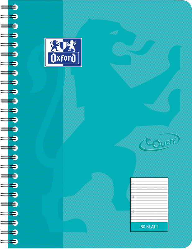 Oxford Collegeblock, Spiralbindung, Karton, 80 Blatt, 4-fach gelocht, mikroperforiert – Aqua, für SCRIBZEE A