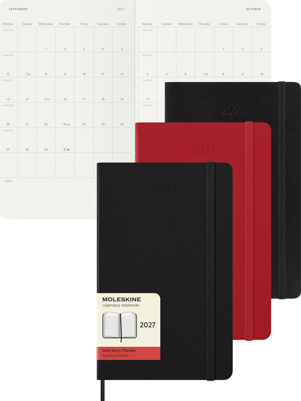 Moleskine Tagesagenda – 1 Tag pro Seite, gebunden, 13 × 21 cm, 2027, 1-Stunden-Takt, scharlachrot, FSC