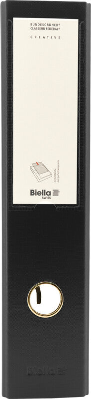 Biella Bundesordner – A4 hoch – 2-Ring Hebelmechanik, Rücken 70 mm – Schwarz, Karton, mit Sichttasche, mit G