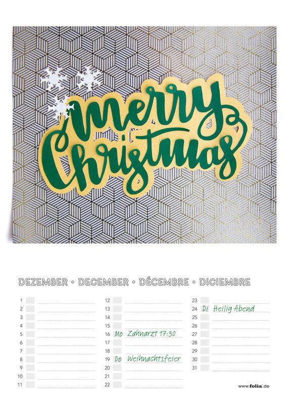 Folia Bastel-Dauerkalender – 17 × 24 cm – mit Tagesfeldern, mit Aufhänger