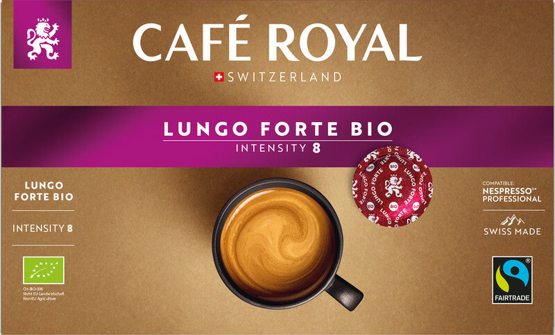 Café Royal Lungo Forte Kaffeepads – für Nespresso Professional – Intensität 8 – Bio – 50 Pads