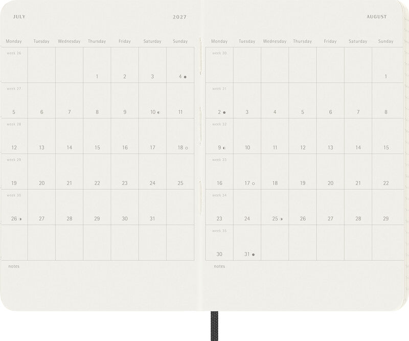 Moleskine Softcover Schüleragenda – 1 Woche/Seite, gebunden, 9 × 14 cm, 18 Monate Juli–Dezember, 2026/2027, schwarz