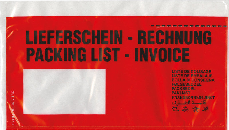 Elco Dokumententasche – C6/5 (229 × 114 mm), Fenster links, bedruckt, rot, selbstklebend – 250 Stück