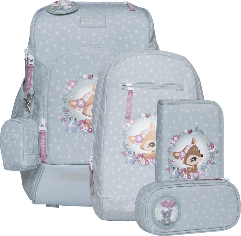 Beckmann Schulrucksack Active Air Flx – 6-teilig – Forest Deer Dusty Mint – aus recyceltem PET