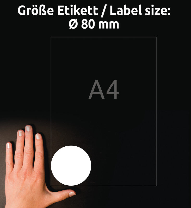 Avery Druckeretiketten, Ø 80 mm, weiss, Papier, permanent, 60 Etiketten (10 Blatt)