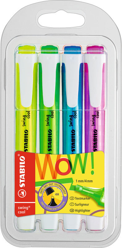 STABILO Swing Cool Textmarker Set 4 Farben – Keilspitze, 1–4 mm