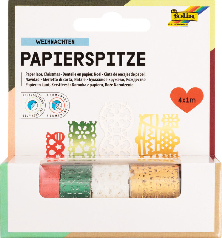 Folia Washi Tape – permanent, Papier, mehrfarbig, 4 Rollen, je 1 m