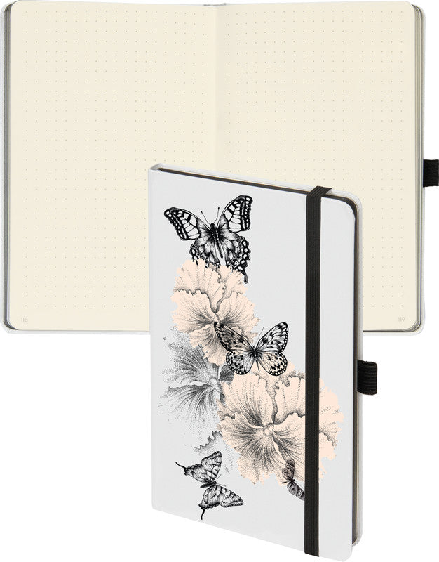 Biella Notizbuch, 125 × 195 mm, punktkariert, Fadenheftung, 192 Seiten, 80 g/m² – mehrfarbig