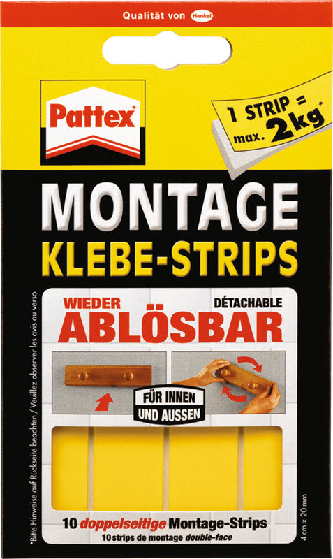Pattex Montageband, für Innen- & Aussenbereich, für glatte Oberflächen – 40 mm × 0,02 m, Weiss, bis 2 kg