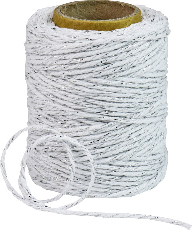 Präsent Kordel – 2 mm × 50 m, Baumwolle, Weiss/Silber